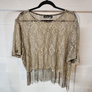 Vintage Sharade of California Gold Lace Fringe‎ Crop Top Formal Metallic